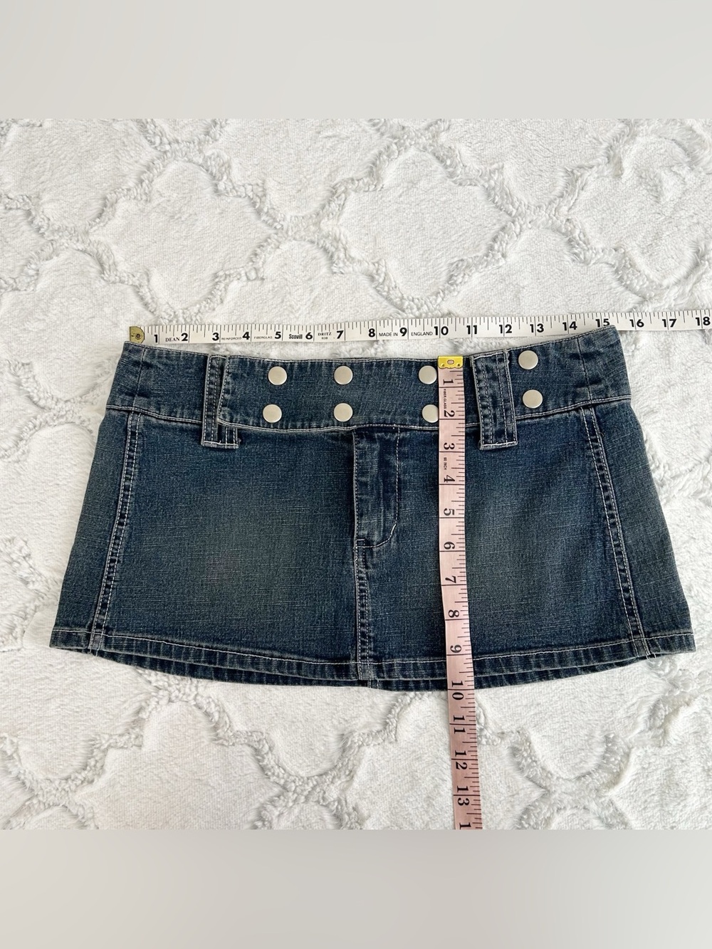 Vintage Y2K Studded Denim Low Rise Micro Mini Skirt Size 7 - Picture 7 of 9